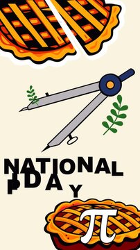 National Pi Day background featuring delicious pie, math compass and pi symbol. Perfect for March 14 celebration, school events, science promotions and educational themed content.