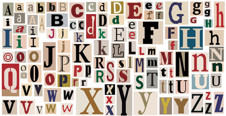 Colorful Alphabet Collage of Letters in Mixed Typography Styles for Design and Education