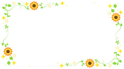 黄色い花と植物の春らしい装飾フレーム