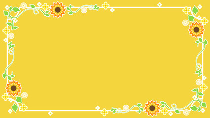 黄色い花と植物の春らしい装飾フレーム