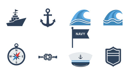 Maritime and Naval Icons Set Exploring Sea Adventure, Navigation, and Ocean Concepts