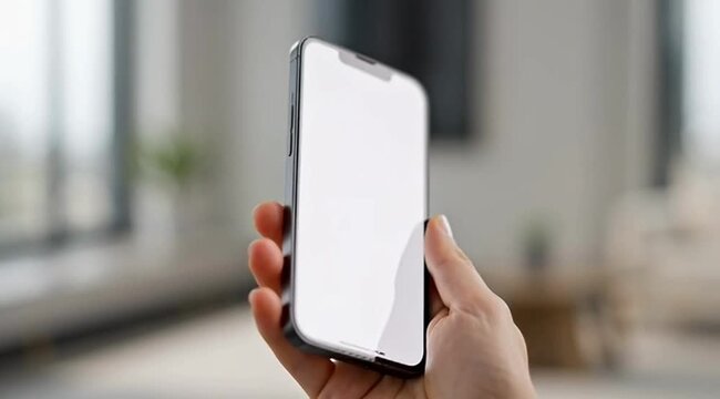 Close-up of human hand holding a modern black smartphone and interacting with the touchscreen displa
