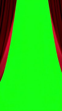 Green Screen red velvet theater curtains in motion opening and closing with chroma key scene 2 distortion, overlay, glitch, static noise, scan lines on black background, 4k animated video loop