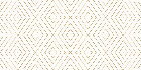 Fototapeta na wymiar Golden vector minimalist geometric texture. Luxury seamless pattern with linear diamonds, rhombuses, thin lines. Abstract gold minimal grid ornament. Art deco style background. Repeated modern design