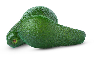 Two fresh green avocado isolated. Pinkerton long avocado with clipping path.