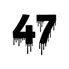 Dripping paint number forty seven isolated on transparent background