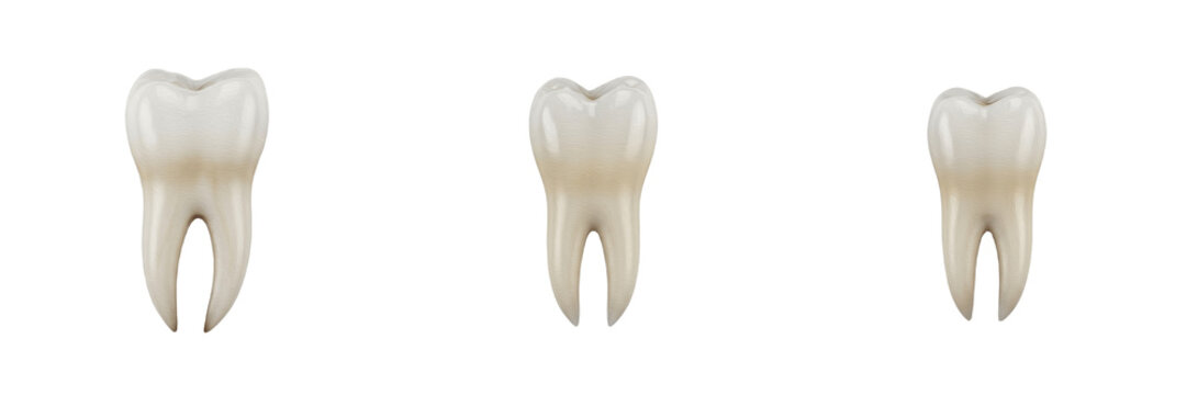 Human canine tooth isolated on white background, fang tooth dental anatomy close up, realistic enamel dentin pulp structure, anterior tooth morphology, orthodontic and dentistry reference image