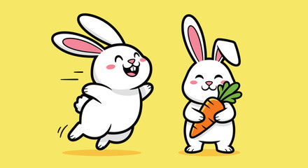 Obraz premium Two Cartoon Rabbits with Carrot Illustration.