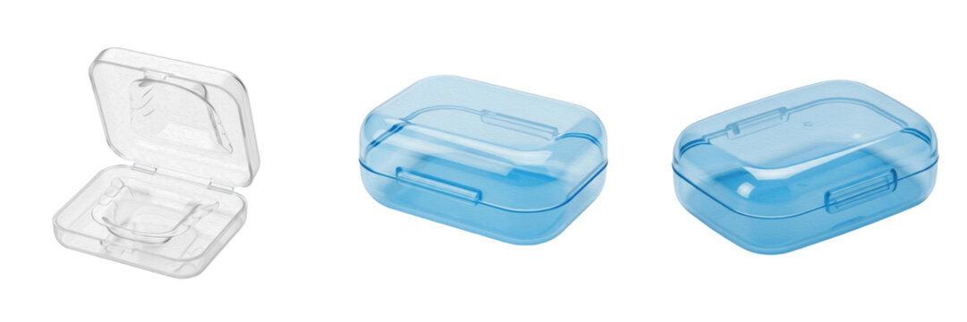 Retainer case isolated on white background, protective storage box for dental retainers and clear aligners, orthodontic appliance container for hygiene and safe storage of teeth alignment devices, den