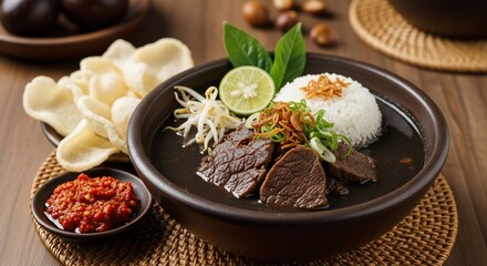 Delicious food bowl with rice and meat