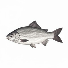 Fototapeta premium Gray Fish Illustration on White Background.