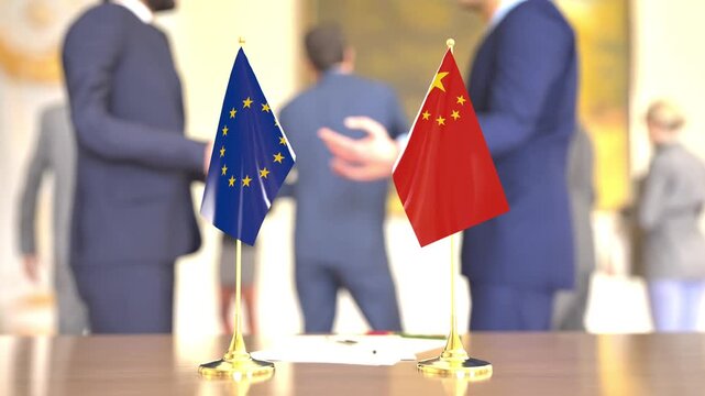 European Union and China economic meeting scene, 3D rendering
