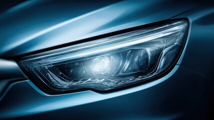 Close-Up of Modern Car Headlight with Sleek Blue Finish