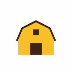 Fototapeta premium Stylized Yellow Barn with Brown Trim and Square Openings, Front View