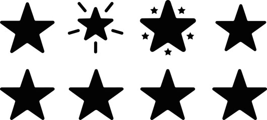 Obraz premium Star icons collection showing rating symbols sparkle effects and favorite shapes in clean black vector silhouette style for review apps badges and interface design
