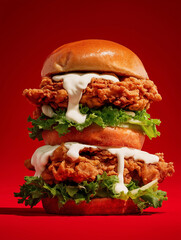 hamburger in red background