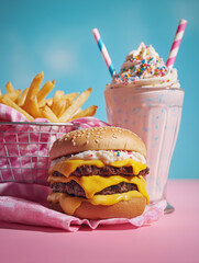 hamburger , shake and fries