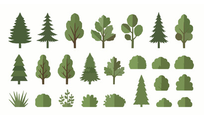 Minimal flat trees bushes and plants vector modern foliage collection