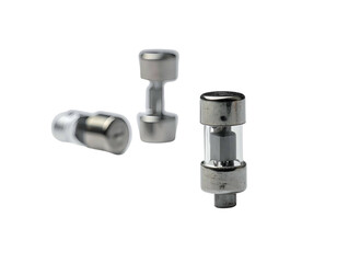 Metal and glass cylinders, metallic caps, small