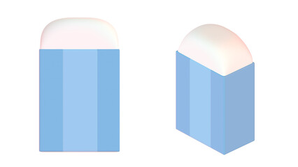 角が丸くなった使用済みの消しゴムの3DCGイラスト。学校や塾、教育現場のプロモーションに適した文房具の挿絵素材