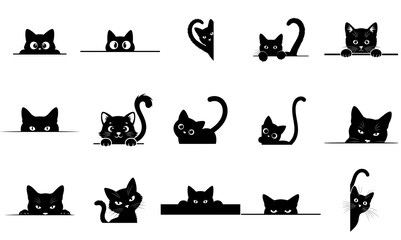 Cute peeking black cats illustration