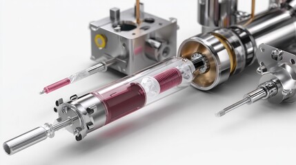 Fototapeta premium Laboratory Equipment: A detailed study of advanced laboratory apparatus, showcasing the precision and intricacy of scientific tools.