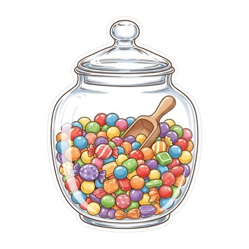 Colorful Candy Jar Cartoon Vector Isolated on White