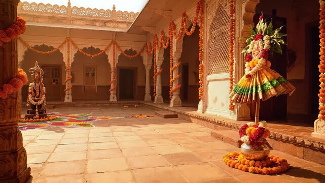 Indian Courtyard Decorated for Gudi Padwa Festival