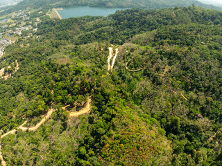 Aerial view Drone camera top view rainforest trees ecology with healthy environment concept and summer background,Green environment background