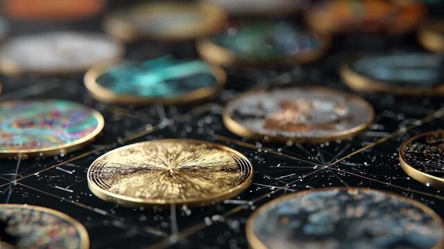 Medium shot showcasing the tokenization of digital artworks emphasizing unique crypto tokens representing individual art pieces.