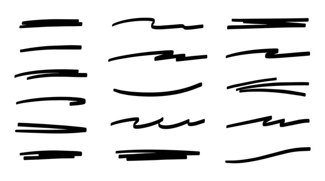 Doodle underline and cross markers collection. Hand drawn scribble lines for text emphasis and highlights. Vector design elements for planners, school worksheets and notebooks isolated on white.