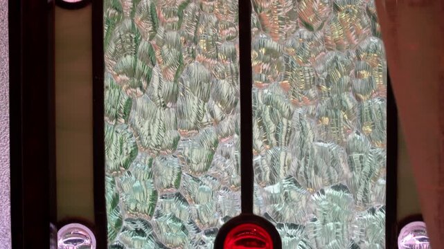 Colored stained glass in the city of Riga, Latvia.