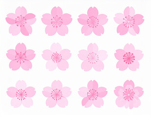 Fototapeta premium 桜の花のイラストアイコンセット/Cherry blossom illustration icon set