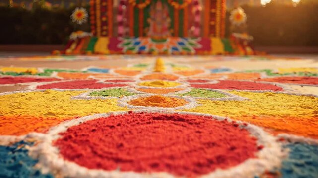 Vibrant Rangoli Decoration Low Angle Traditional Indian Festival