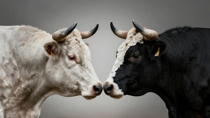 White and Black Bulls Facing Each Other