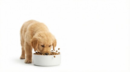 Golden Puppy's Gourmet: A delightful Golden Retriever puppy, captivated by the flavors within its bowl. Each kibble a source of joy.
