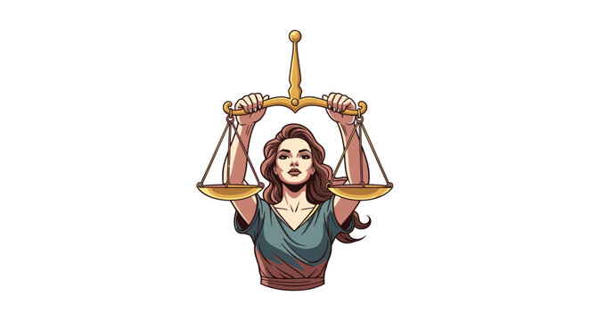 Woman Holding Scales of Justice Illustration.