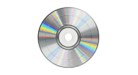 Silver CD with rainbow reflections on white background