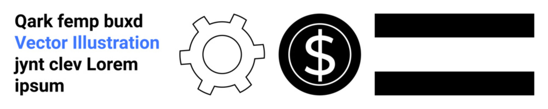 Outline gear, dollar sign within a circle, and two parallel bars symbolize operation, economy, innovation, productivity, workflow, and scalable processes. Ideal for technology finance or a simple