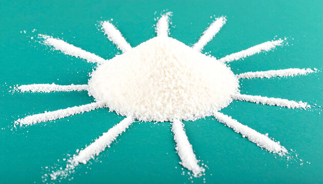 Sea salt piles set isolated on background. Vector realistic illustration of white powder heap top and side view, potassium chloride crystals scattered on surface, natural mineral for cooking and spa.