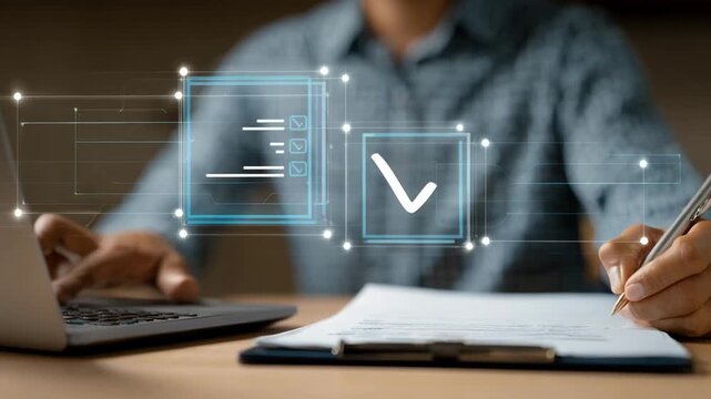 Scene showing an auditor using digital tools to verify grant adherence and regulatory standards emphasizing technology in compliance audits.
