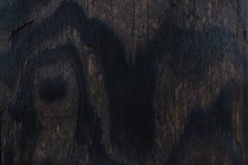 Naklejka premium Charred wood surface with dark burn marks and detailed grain texture, abstract natural background showing fire damage and rough organic pattern.