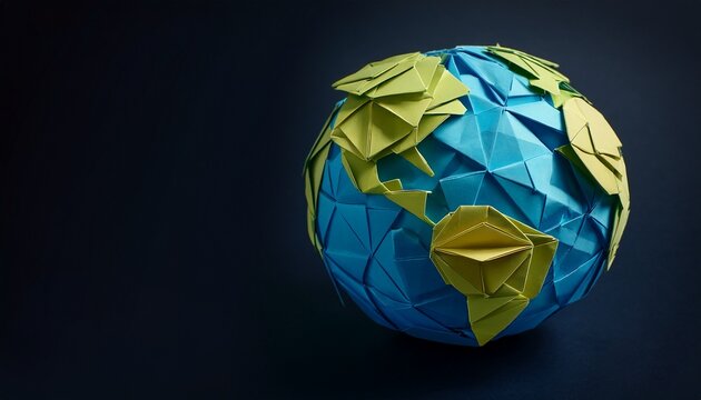 The Planet Earth Made Of Origami Folded Paper