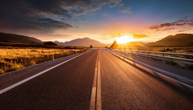 Sunset Drive On Open Highway Road