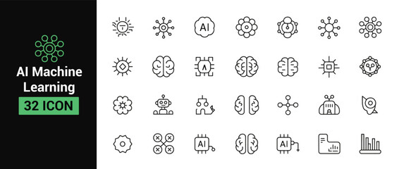 AI machine learning icon set with brains, robots, and circuits AI machine learning artificial intelligence