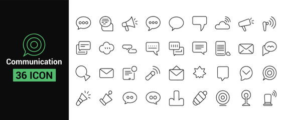 Communication icon set with speech bubbles, megaphone, email cloud, and signal design