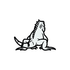 Fototapeta premium Comical lizard sitting on ground looking up in black and white