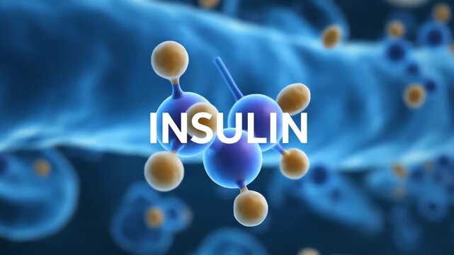 Microscopic illustration of insulin molecules interacting within a biological system, representing the vital role of this hormone in health and metabolic processes