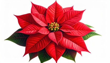 Obraz premium Vibrant Poinsettia Flower with Red Bracts and Yellow Center.