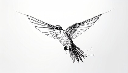 Obraz premium Elegant Hummingbird in Flight - A Detailed Pen and Ink Illustration.